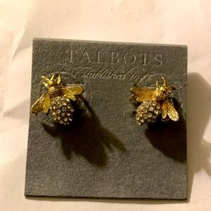 Talbots pierced bumblebee earrings, rhinestones, gold tone